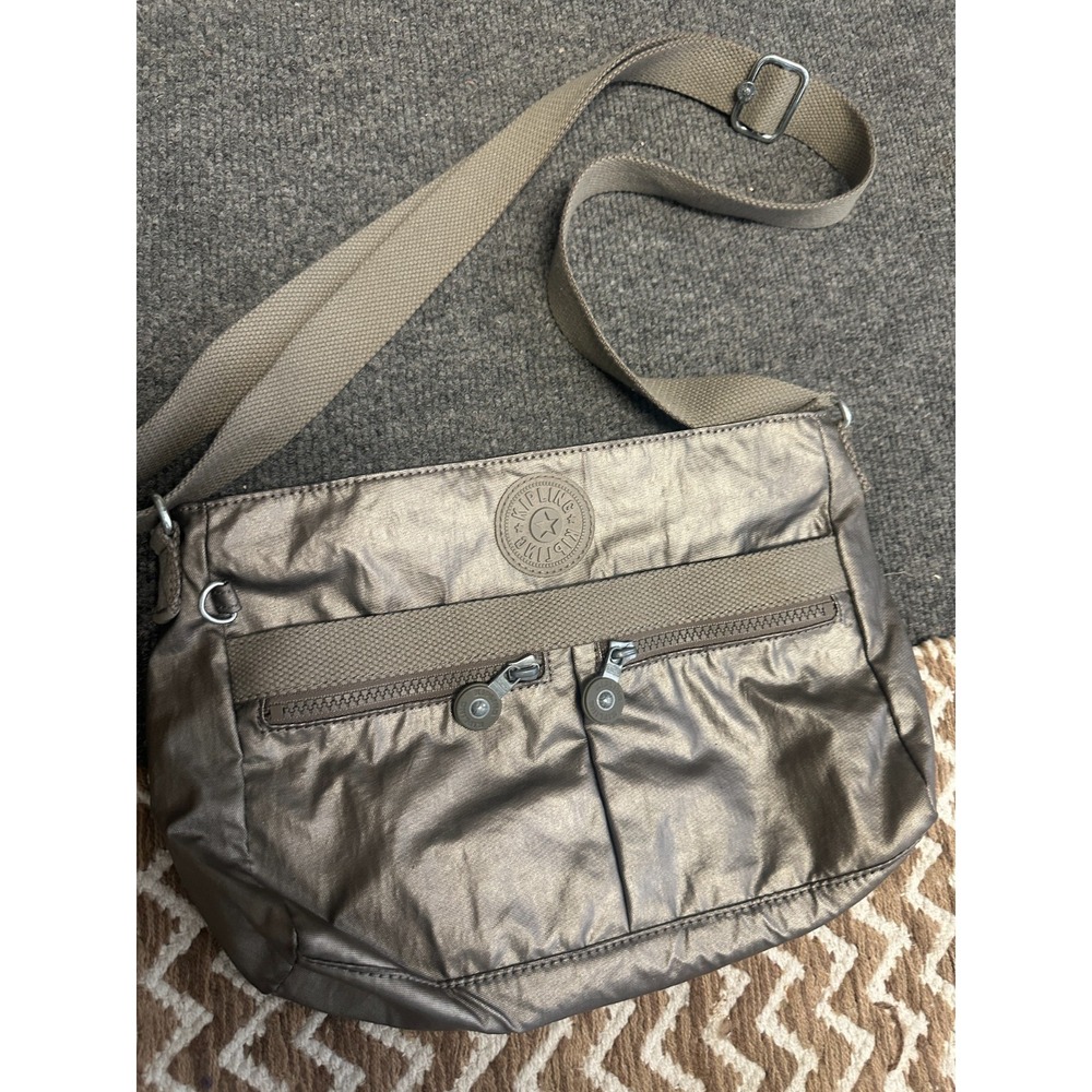 Kipling Angie Crossbody Bag Metallic Glow Gray Travel Purse Casual Zip Pockets